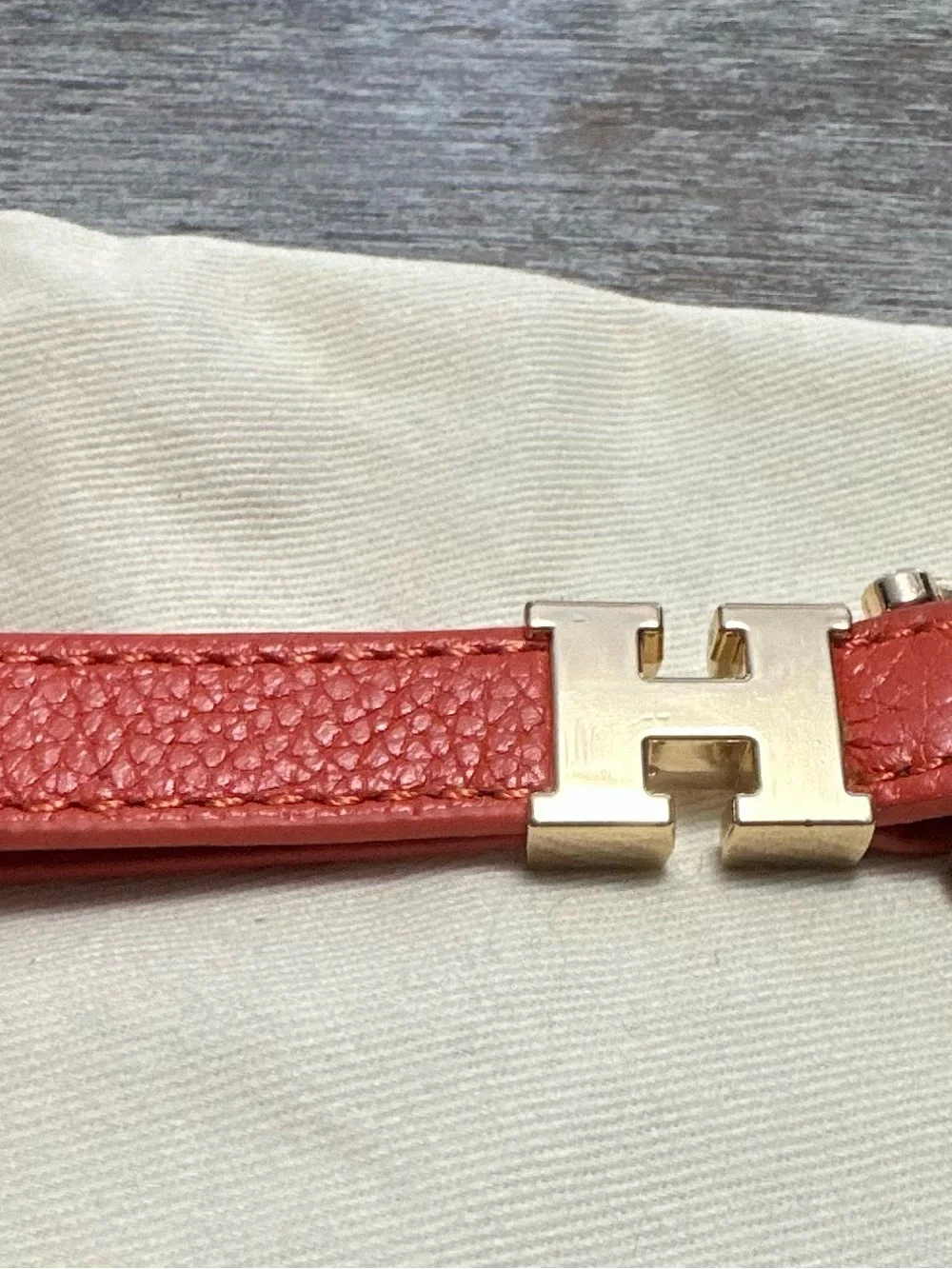 Leather Loop Key Holder with Gold Accent - Orange
